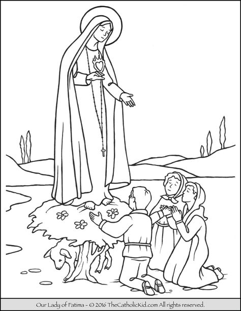 Our Lady of Fatima Coloring Page Heart Coloring Pages, Bible School Crafts, Truck Coloring Pages, Mermaid Coloring Pages, Catholic Kids, Free Adult Coloring Pages, Lady Of Fatima, Bible Coloring, San Francesco