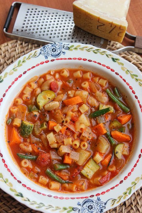 Minestrone Soup - Kristen Faith Eats Olive Garden Minestrone Soup Recipe, Parmesan Rind, Minestrone Soup, Fire Roasted Tomatoes, Cannellini Beans, Russet Potatoes, Fire Roasted, Minestrone, Crushed Tomatoes