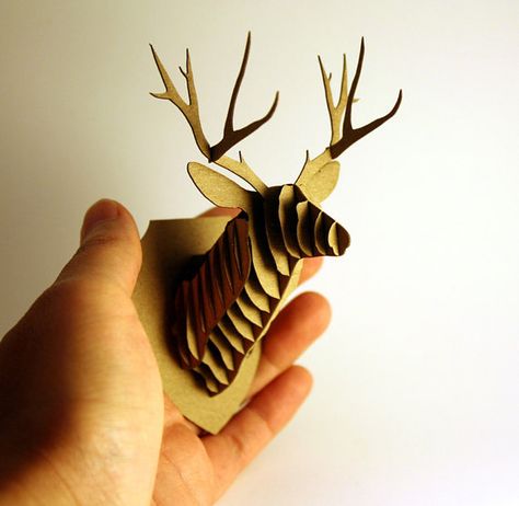 Miniature laser cut deer head Cardboard Deer Heads, Cardboard Animals, Deer Trophy, Trophy Head, Cardboard Sculpture, Modern Dollhouse, 3d Laser, Deer Head, Animal Heads