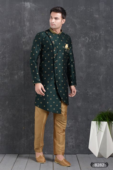 Mens Indian Wear, Silk Brocade Fabric, Mens Sherwani, Men Kurta, Sherwani For Men, Woven Art, Chinese Collar, Utsav Fashion, Mens Wear