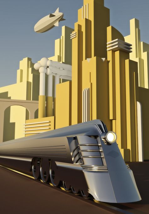 ArtStation - Downtown Supernova 3D, Stanislav Svidnitsky Jean Dunand, Architecture Posters, Art Deco City, Dark Deco, Affiches D'art Déco, Art Deco Artwork, Railroad Art, Streamline Moderne, Art Deco Illustration