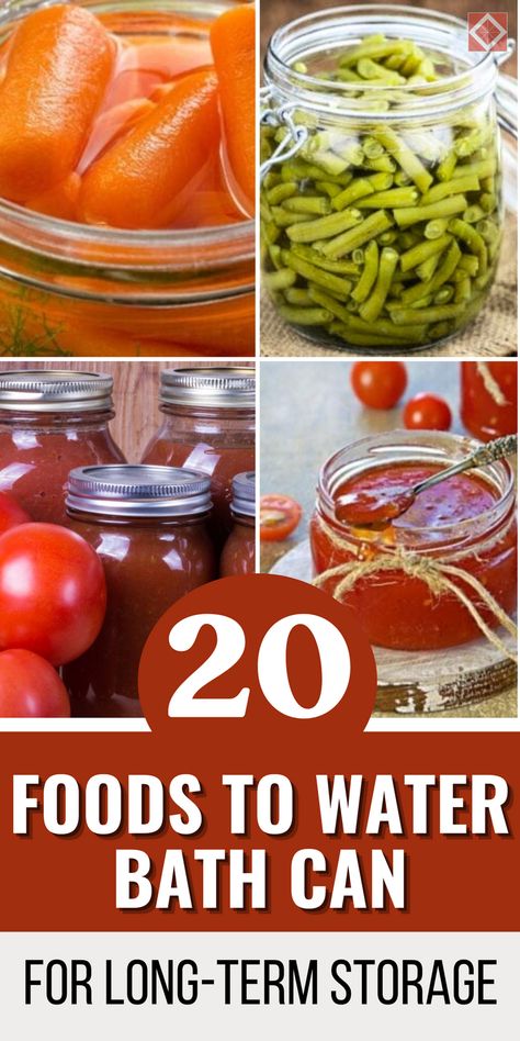 Discover 20 foods that are perfect for water bath canning! From flavorful tomato sauces to tangy pickles, this guide provides easy recipes that keep your pantry stocked. Perfect for beginner canners, each recipe is designed for long-term storage while keeping flavor and freshness. Save this pin to learn how water bath canning helps you enjoy your harvest year-round. Canning Carrots Water Bath, Canning Tomatoes Water Bath, Canning Carrots, Tomato Sauces, High Acid Foods, Homemade Pickles Dill, Homemade Apple Butter, Canning Vegetables, Homemade Strawberry Jam