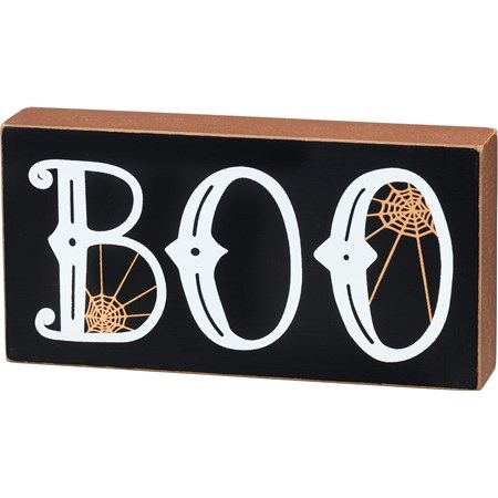 monthly-sale | Primitives By Kathy Boo Sign, Halloween Charms, Primitives By Kathy, Halloween Displays, Creatures Of The Night, White Letters, Box Signs, Halloween Boo, Wood Boxes