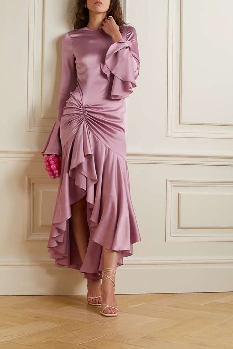 Satin Ruched Dress, Midi Dress Satin, Elegant Silk Dresses, Ruffled Silk Dress, Elegant Midi Dress, Cute Short Dresses, Draping Fashion, Tailored Clothes, Silk Satin Dress