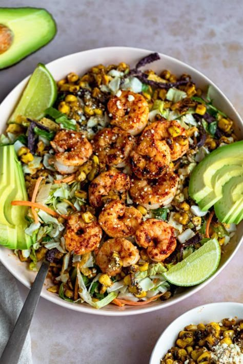 Shrimp Street Corn Salad - Dash of Mandi Trader Joes Argentinian Red Shrimp, Trader Joes Roasted Corn Recipes, Trader Joe’s Argentinian Red Shrimp, Trader Joe’s Argentinian Red Shrimp Recipe, Trader Joes Salad Ideas, Argentinian Shrimp Recipe, Argentinian Shrimp, Street Corn Salad Recipe, Trader Joes Recipes Healthy