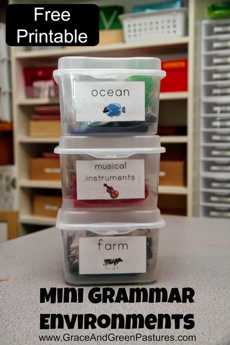 Grace and Green Pastures: Mini Grammar Environments Montessori Grammar, Elementary Montessori, Montessori Trays, Montessori Language, Montessori Elementary, Diy Montessori, Montessori Lessons, Green Pastures, Montessori Toddler Activities