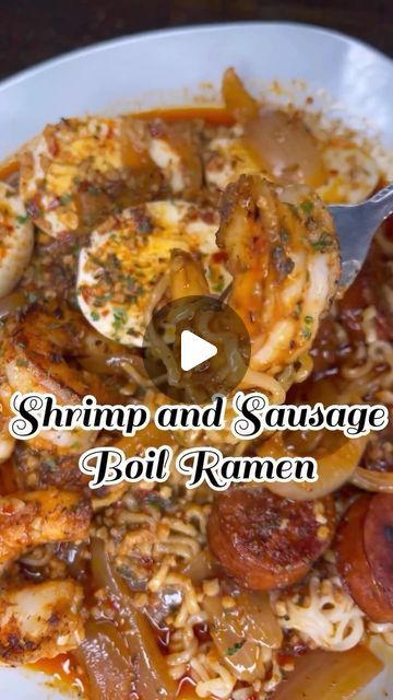 Seafood Network🦞🦐🦀🦑🐙🍤 on Instagram: "Shrimp and Sausage Boil Ramen 🍜  @seaofsoulllc   Ingredients: Unsalted butter 🧈  Minced garlic 🧄  Cajun seasoning Red crushed pepper Cap full of liquid seafood boil Smoked paprika Black pepper Lemon pepper A squeeze of lemon juice 🍋  Garlic powder A bit of chicken broth  Parsley 🌿   *You will NOT need to use the seasoning packet that comes with the ramen #seafoodnetwork" Shrimp And Sausage Boil, Shrimp Ramen Noodle Recipes, Shrimp Ramen Recipes, Sausage Boil, Seafood Ramen, Ramen Recipes Easy, Shrimp And Sausage, Cajun Seafood, Seafood Boil Recipes