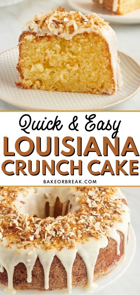 Colorado Crunch Cake Recipe, Crunch Cake Recipe Louisiana, Pound Cake Muffins Recipes, Coconut Louisiana Crunch Cake, Louisiana Crunch Pound Cake, Southern Bundt Cake Recipes, Louisiana Thanksgiving Recipes, Louisiana Crunch Cake Recipe, Donut Pound Cake