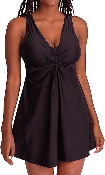 SHAPERMINT Essentials Swim Knot-Front Swim Dress Swim Dresses For Women, Dress Shapewear, Inner Power, Plus Size Swim, Swimsuits Halter, One Piece Suit, Top Drawer, Swimsuit Cover Ups, Plus Size Swimwear