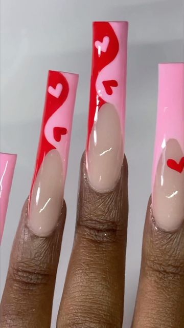 Yin Yang Nails, New Nail Trends, Valentines Day Nails, Abstract Nail Art, Liner Brush, Nail Room, French Tip Acrylic Nails, Long Square Acrylic Nails, Coffin Nails Long