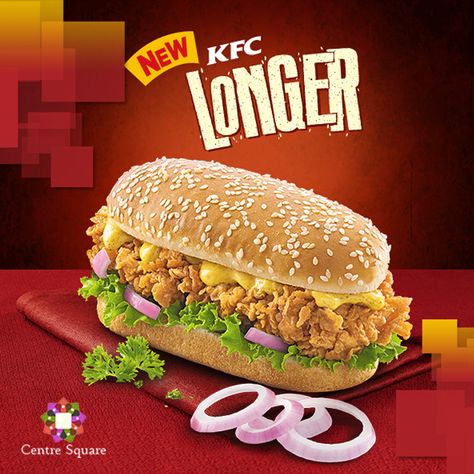 The new KFC Longer with a toasted bun, crispy chicken and a spicy tangy sauce. Food Pic, Crispy Chicken, Spicy Chicken, Kochi, Toast, Sauce, Chicken, Square