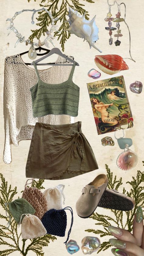 Mermaid Casual Outfits, Mermaid Summer Outfits, Casual Mermaid Outfit, Mermaidcore Outfits Casual, Mermaid Inspired Outfits Casual, Mermaid Core Outfits Casual, Beach Hippie Outfit, Mermaid Outfit Aesthetic, Mermaid Aesthetic Outfit