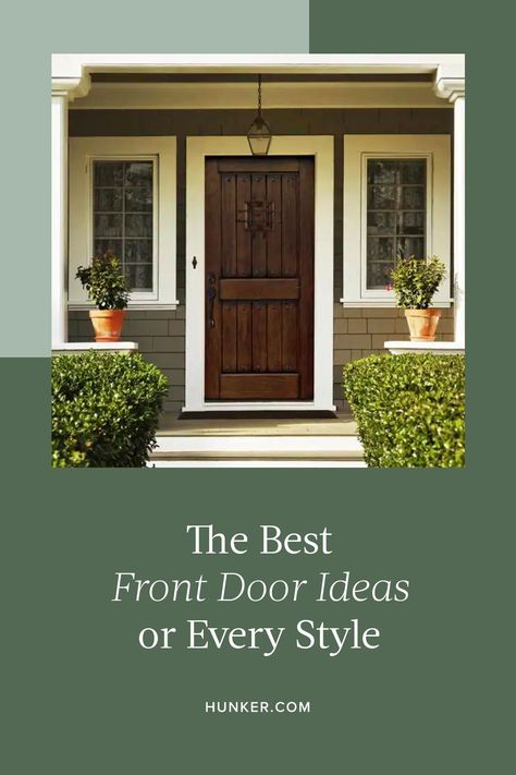 If you're looking for a change, a fresh coat of paint can do wonders to update the facade of your home. Here are the best front door picks for every style. #hunkerhome #frontdoor #frontdoorideas #frontdoorinspo #frontdoorideas Front Doors Without Windows, Exterior Front Door Ideas, Craftsman Style Front Door, Colonial Front Door, Buy Front Door, Craftsman Style Doors, Front Door Inspiration, Front Entry Door, Traditional Front Doors