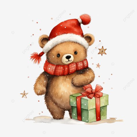 cute bear for christmas day with watercolor illustration christmas bear watercolor bear santa gift Christmas Teddy Bear Drawing, Christmas Bear Illustration, Santa Illustration, Painting Cake, Teddy Bear Drawing, Xmas Art, 달력 디자인, Bear Png, Bear Watercolor