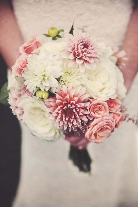 Rose And Dahlia Bouquet, Dahlia Bouquet Wedding, Pink And White Wedding Bouquet, Pretty Wedding Bouquet, Pink And White Wedding, Gorgeous Wedding Bouquet, Dahlia Bouquet, Pink And White Weddings, Bride's Bouquet