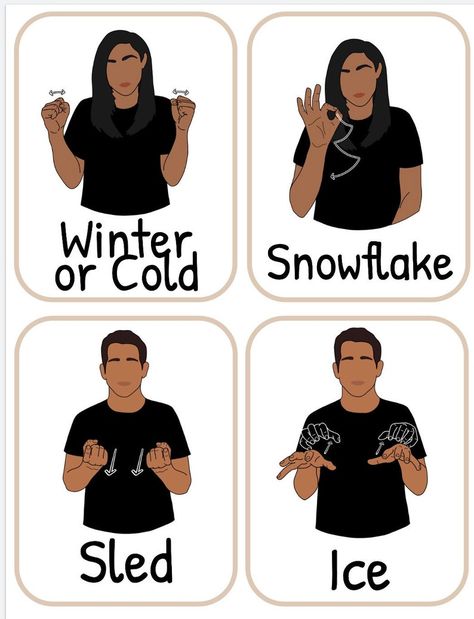 Christmas Wintertime ASL Flashcards Sign Language Holiday - Etsy Learn Sign Language Free, Asl Sign Language Videos, Sign Language For Beginners, English Sign Language, Daycare Signs, Simple Sign Language, Hand Sign Language, Asl Sign Language Words, Sign Language Art