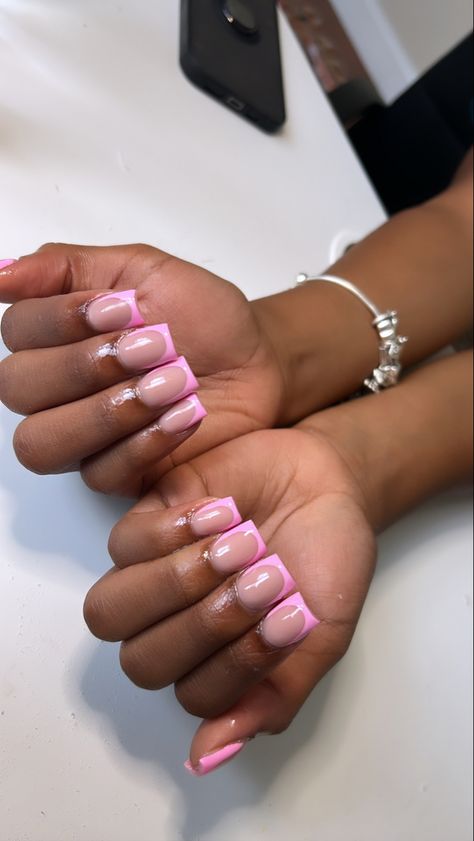 Short French Nails Design Square, Pink Dope Nails, Y2k Nails Acrylic Short Pink, 13 Birthday Nails Short, Pink Sweet 16 Nails Short, Sweet 16 Nail Ideas Pink, Pink Aesthetic Nails Short, Short Pink Set Nails, Short Pink Tip Nails