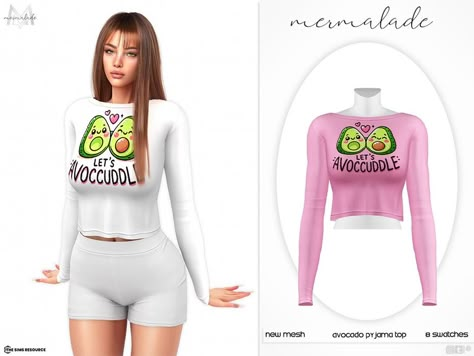 The Sims Resource - Avocado Pyjama Top MC581 Pyjamas Cc Sims 4, Sims 4 Cc Pjamas, Sims 4 Cc Pyjamas Patreon, Sims4 Pajama, Sims 4 Crop Top, The Sims Resource Pajamas, Sims 4 Realistic, Cc Clothing, Cc Makeup