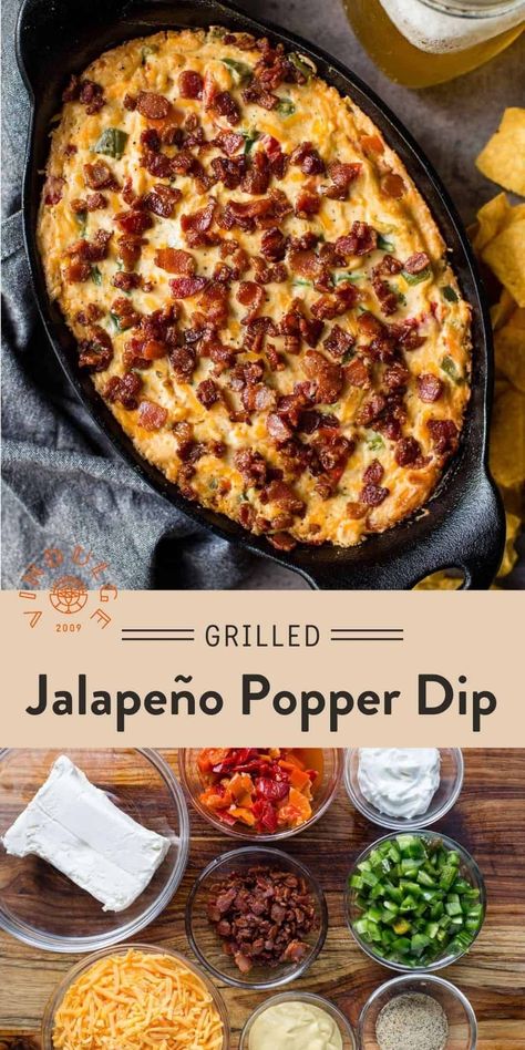 Popper Dip Recipe, Grilled Jalapeno Poppers, Jalapeno Popper Dip Recipe, Recipe With Bacon, Bbq Appetizers, Pickled Peppers, Smoked Jalapeno, Jalapeno Popper Dip, Popper Dip