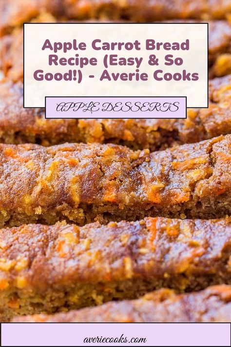 This apple carrot bread tastes like carrot cake that’s been infused with apples. A no mixer recipe that goes from bowl to oven in minutes! Apple Carrot Cake Recipe, Apple Carrot Cake, Apple Carrot Bread, Raspberry Coconut Bars, Carrot Bread Recipe, Carrot Bread, Coconut Slice, Averie Cooks, Mixer Recipes