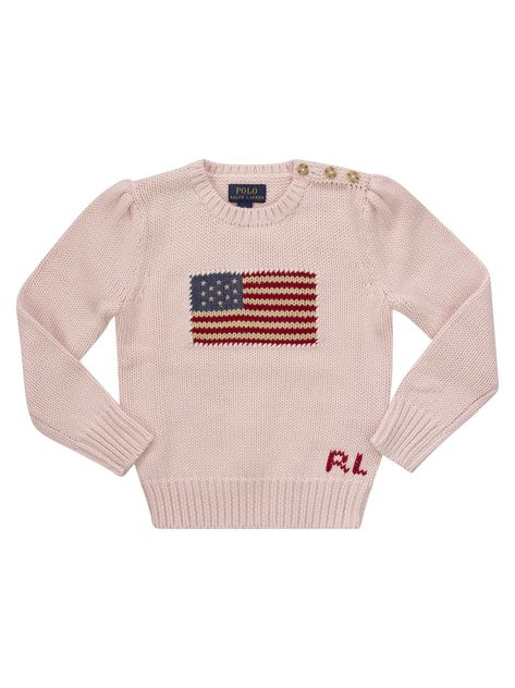 With the historic American flag inlaid, this combed cotton sweater is a mini version of a Ralph Lauren icon. - Crew neck - Long sleeves with ribbed cuffs - Historic American flag and 'RL' monogram in intarsia knit on front - Embroidered stars - Ribbed knit hem DESIGNER ID: 312668609 003Composition: 100% Cotton Rl Logo, American Sweater, Designer Buttons, Usa Girl, Sweater With Buttons, Ralph Lauren Baby Girl, Embroidered Stars, Usa Girls, Ralph Lauren Logo