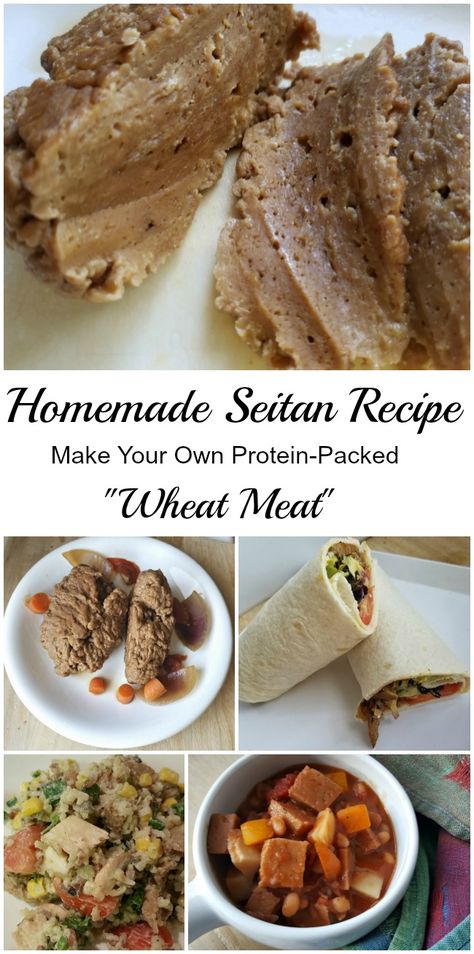 With this easy homemade seitan recipe you can make your own protein-packed "wheat meat" in about an hour. Use it as a delicious meat substitute in many dishes. #vegan #veganrecipe Seitan Recipe, Eat More Protein, Homemade Seitan, Vegan Meat Substitutes, Seitan Recipes, Healthy Protein Meals, Tasty Meat, Easy Healthy Lunches, Steak Marinade