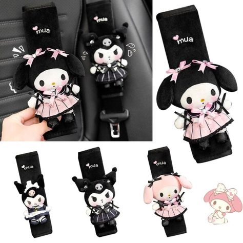 Kuromi Car Decor, Kuromi Car Interior, Sanrio Car Decor, Pink And Black Car Interior, Kuromi Car Accessories, Kawaii Car Accessories, Cute Car Accessories Interiors Ideas, Black My Melody, Kuromi Car