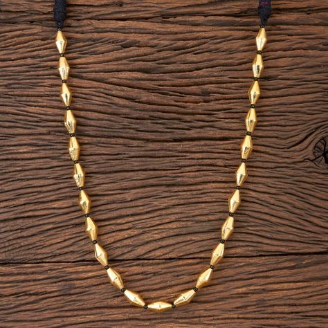 Beautiful Gold Plated Dholki Bead Necklace. Length 20 Inch With Adjustable Thread Dholki Beads, Mughal Jewelry, Maharashtrian Jewellery, Bridal Jewelry Pearl Sets, Silver Necklace Designs, Thread Necklace, Indian Necklace, Indian Jewelry Sets, Jewelry Pearl