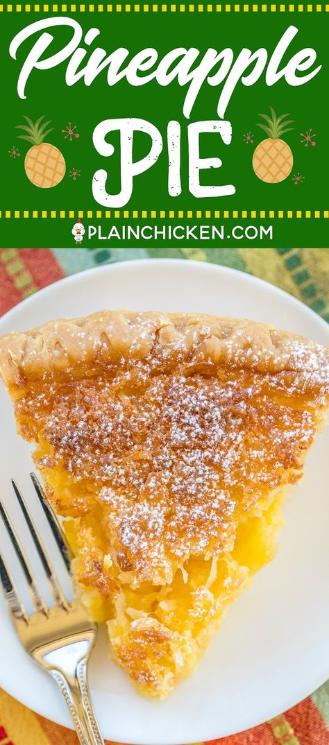 Coconut Chess Pie, Alabama Recipes, Dessert Pineapple, Pineapple Pie, Chess Pie, Good Pie, Pineapple Recipes, Plain Chicken, Sugar Eggs