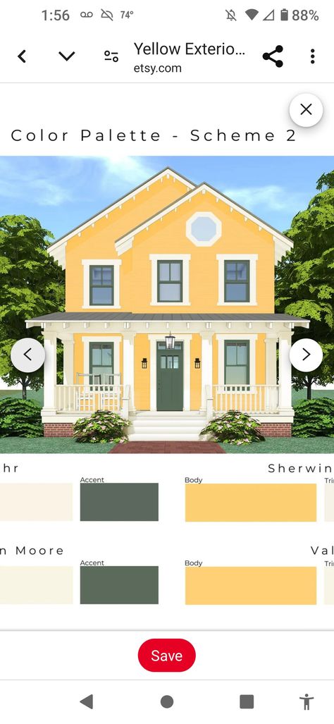 Pale Yellow House Exterior, Yellow House Exterior, Exterior Color Palette, Green Windows, Cedar Homes, Yellow House, Yellow Houses, Bungalow House, Exterior Colors