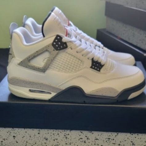 JORDAN 4 WHITE CEMENT NEW Jordan 4 White Cement, Jordan 4 White, White Cement, Shoe Box, Cement, Jordan, Fashion Design, Fashion Trends, Fashion Tips