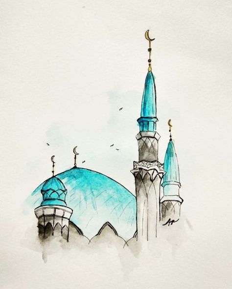 Mosque Architecture Drawing, Islamic Drawing, Islam Drawing, Mosque Drawing, Selamat Hari Raya Aidilfitri, Hari Raya Aidilfitri, Raya Aidilfitri, Mosque Art, Selamat Hari Raya