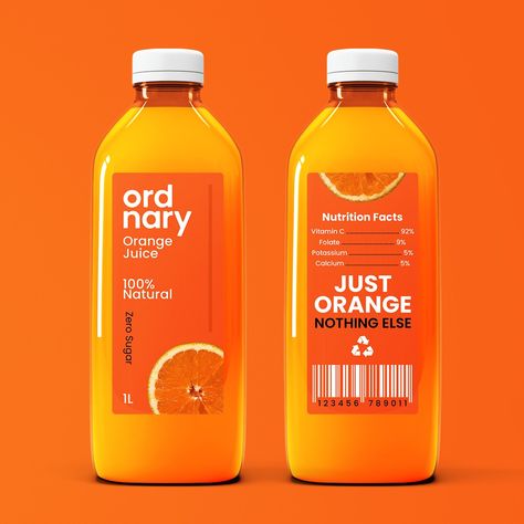 Ordnary front & back packaging design Orange Juice Packaging Design, Fresh Juice Packaging, Orange Juice Packaging, Orange Juice Brands, Virtual Reality Design, Juice Shop, Juice Branding, Orange Drinks, Juice Packaging