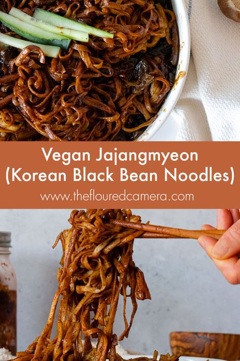 Vegan Jajangmyeon, Vegan Korean Food, Koreansk Mat, Black Bean Noodles, Bean Noodles, Korean Recipes, Shiitake Mushrooms, Savory Vegan, Cooked Vegetables