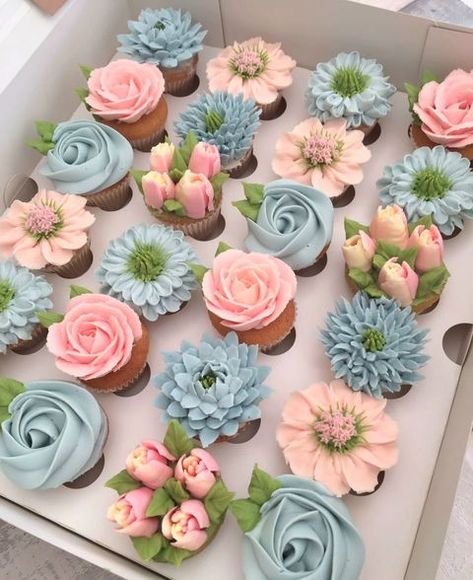 cupcakes by Sally (@cupcakes_by_sally) • Instagram photos and videos Tea Party Cupcakes, Buttercream Decorating, Bridal Shower Cupcakes, Floral Cupcakes, Chocolate Covered Treats, Baby Shower Brunch, Cupcake Bouquet, Cupcake Designs, Wedding Cakes With Cupcakes