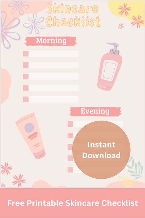 Keep track of your skincare routine with this FREE fill-in the-blank morning and evening skincare checklist. Click here to download it and receive instant access! Skincare Checklist Template, Skincare Checklist, Printable Skincare, Evening Skincare, List Planner, Esthetician, Skin Health, Skincare Routine, Healthy Skin