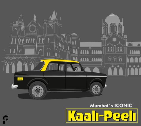 Vector illustration of Mumbai's iconic cab Indian Transport Illustration, Mumbai Taxi Illustration, Mumbai Dabbawala Illustration, Rickshaw Illustration, Mumbai Painting, Mumbai Illustration, Maharashtra Culture, Mumbai Poster, Polaroid Case