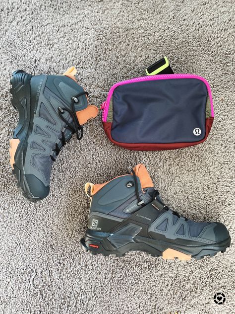 Salomon brand hiking boot and lululemon fanny pack Lululemon Fannypack, Salomon Boots, Salomon Hiking Boots, Women Hiking, Hiking Essentials, Everywhere Belt Bag, Weekend Adventures, Hiking Fashion, Hiking Boots Women