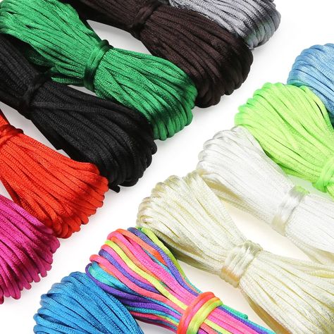 PRICES MAY VARY. ❤Material: beading cord is made of nylon, satin cord, rattail cord, atin cord,nylon cord satin. ❤Size: 2 mm, good quality chinese cord, rattail silk cord, satin string cord. ❤Rattail Cord Color: rainbow, red, white, black, wine red, powder blue, dark blue, light yellow, lucifer yellow, green, brown, gray ❤Satin nylon cord is great for beading, chinese knot decoration, jewelry making such as necklace and bracelet. The perfect gift for Mother's Day, Father's Day, Thanksgiving Day, Kumihimo Disk, Chinese Knotting Cord, Chinese Knotting, String Crafts, Rat Tail, Knots Diy, Beading Cord, Beading Jewelry, Chinese Knot