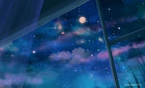 Anime Galaxy Aesthetic Gif, Star Aesthetic Gif, Aesthetic Anime Scenery Gif, Galaxy Banner Gif, Sugarmints Artblog, Anime Background Gif, Galaxy Header, Anime Scenery Gif, Banner Gif Aesthetic