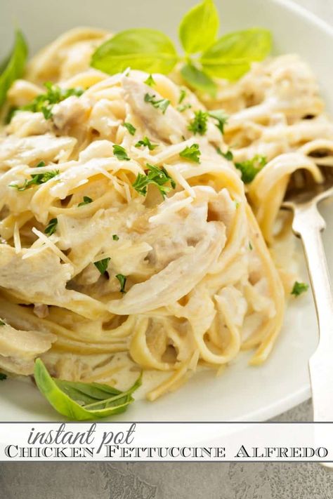 Instant Pot Chicken Fettuccine Alfredo! This recipe is so easy (just dump it in and go!) and deliciously creamy -- I promise it is going to be your new favorite dinner. #InstantPot #OnePot #Pasta Instant Pot Chicken Fettuccine Alfredo, Instant Pot Chicken Fettuccine, Instant Pots, Chicken Fettuccine Alfredo, Pasta Recipes Alfredo, Instant Pot Pasta Recipe, Chicken Fettuccine, Crock Pots, Chicken Alfredo Recipes