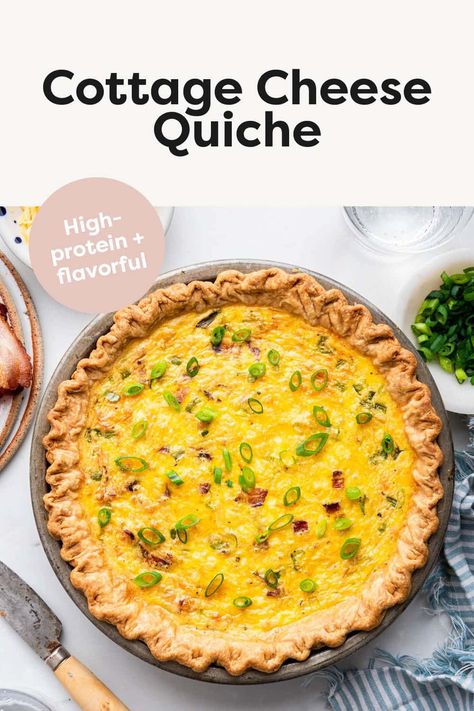 This easy cottage cheese quiche is creamy, cheesy and packed with tons of flavor. It's the perfect high-protein option for breakfast, brunch, lunch or dinner Quiche With Cottage Cheese Recipes, High Protein Quiche Recipes, Quiche With Cottage Cheese, High Protein Quiche, Cottage Cheese Quiche, Breakfast Ring, Cheese Quiche Recipe, Breakfast Recipies, Sweet Potato Kale