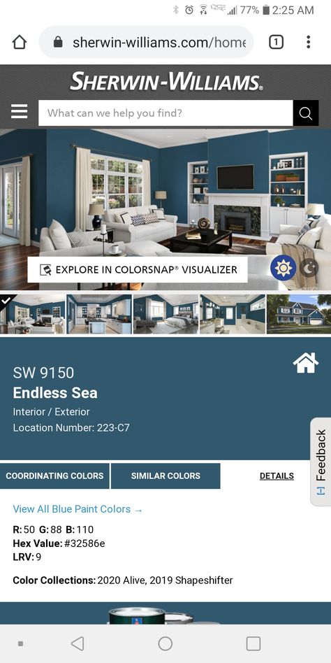 Endless Sea Sherwin Williams, Purple Paint Colors, Blue Paint Colors, Purple Paint, Blue Interior, Coordinating Colors, Blue Paint, Sherwin Williams, Color Collection