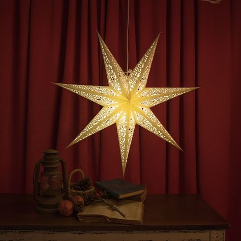 Hanging Star Light, Paper Star Lights, Lantern Template, Embroidered Paper, Paper Star Lanterns, Star Lantern, Star Lampshade, Hanging Paper Lanterns, Star Lights