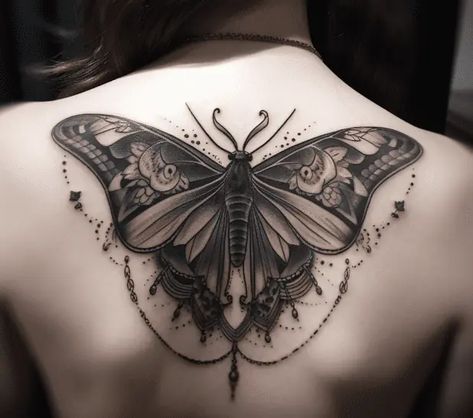 Back Moth Tattoo Women, Moth Cocoon Tattoo, Large Moth Back Tattoo, Dark Luna Moth Tattoo, Neck Moth Tattoo, Moth Spider Web Tattoo, Beautiful Moth Tattoo, Moth Back Tattoo Women, Large Moth Tattoo