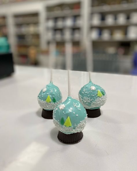 Snow globes are here! Delicious cake pop center w a peanut butter cup base. #snowglobe #buylocal #homefortheholidays #downtownpeterborough #handmade #artisanchocolate Peanut Butter Cup, Artisan Chocolate, Delicious Cake, Buy Local, Cute Desserts, Cake Pop, Peanut Butter Cups, Yummy Cakes, Snow Globes