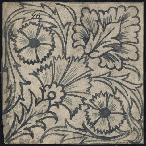 Design | William De Morgan | V&A Explore The Collections William Morris Drawing, Carnation Pattern, Indian Mehndi Designs, Drawing Studies, English Design, Square Tile, National Art, Game Board, Watercolor Drawing