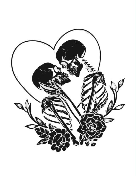 Skeleton Lovers Tattoo Design, Romantic Skeleton Tattoo, Skeleton The Lovers Tattoo, Love Spell Drawing, Spooky Love Tattoo, Your Coffin Or Mine, Edgy Matching Tattoos Couples, Skeleton And Rose Tattoo, Skeleton Love Drawing