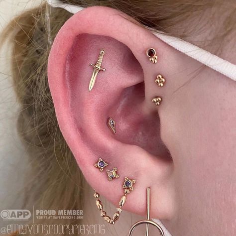 Emily • Body Piercer • BVLA on Instagram: “✨✨✨ Isn’t this an awesome collection of Rose Gold? I love the Amethyst, Tanzanite, Mercury Mist Topaz and Garnet together. So dreamy! ✨…” Bvla Ear Piercings, Bvla Jewelry Ears, Australia Jewelry, Bvla Jewelry, Ear Styling, Mod Jewelry, Ear Style, Instagram Style, 2024 Vision