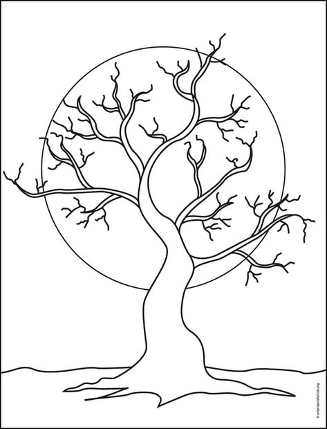 How to Draw a Scary Tree and Tree Coloring Page Scary Tree Drawing, Spooky Tree Drawing, Scary Tree, Tree Drawing Easy, Easy Tree Drawing, How To Draw A Tree Step By Step Easy, How To Draw Trees, Tree Sketch, How To Draw A Tree